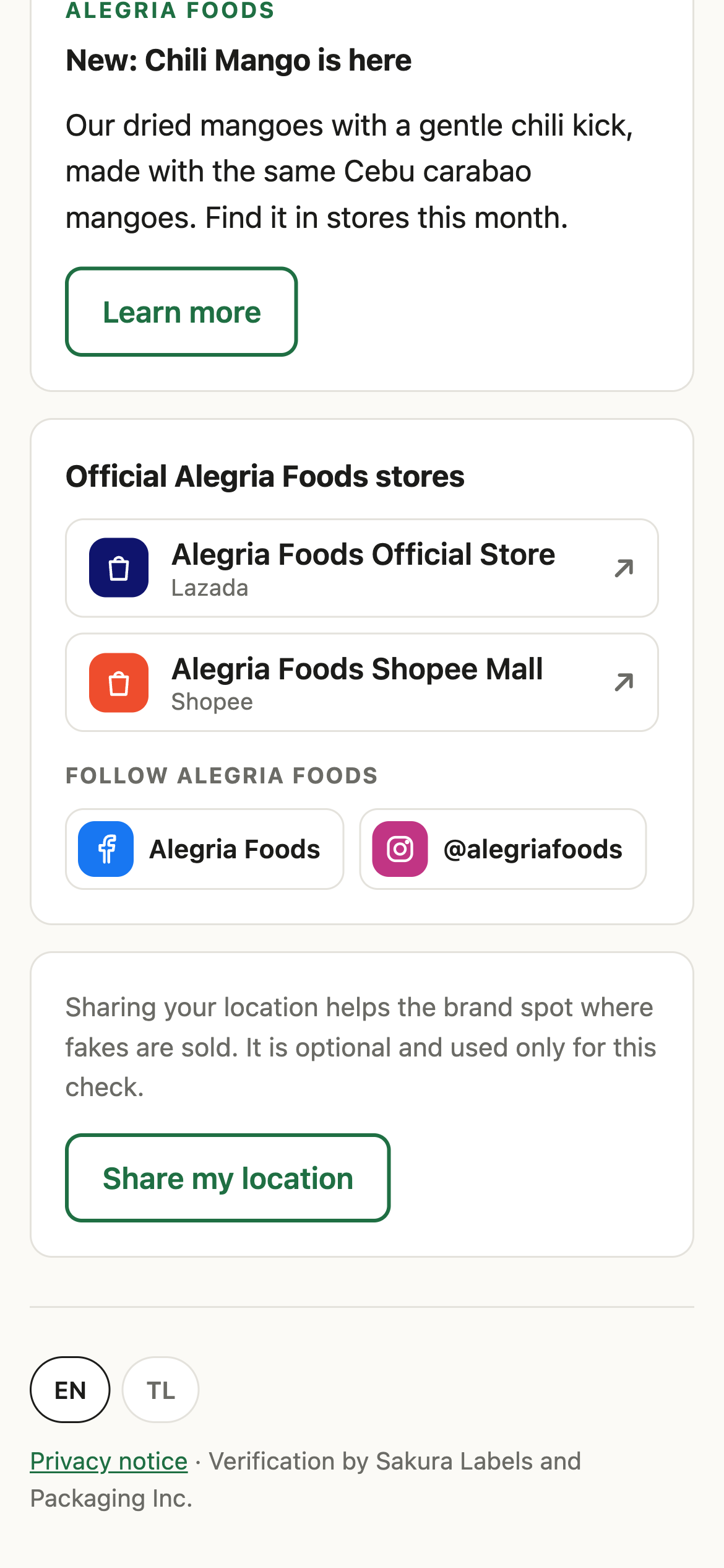 After a genuine check: the brand's campaign, then its official stores and pages