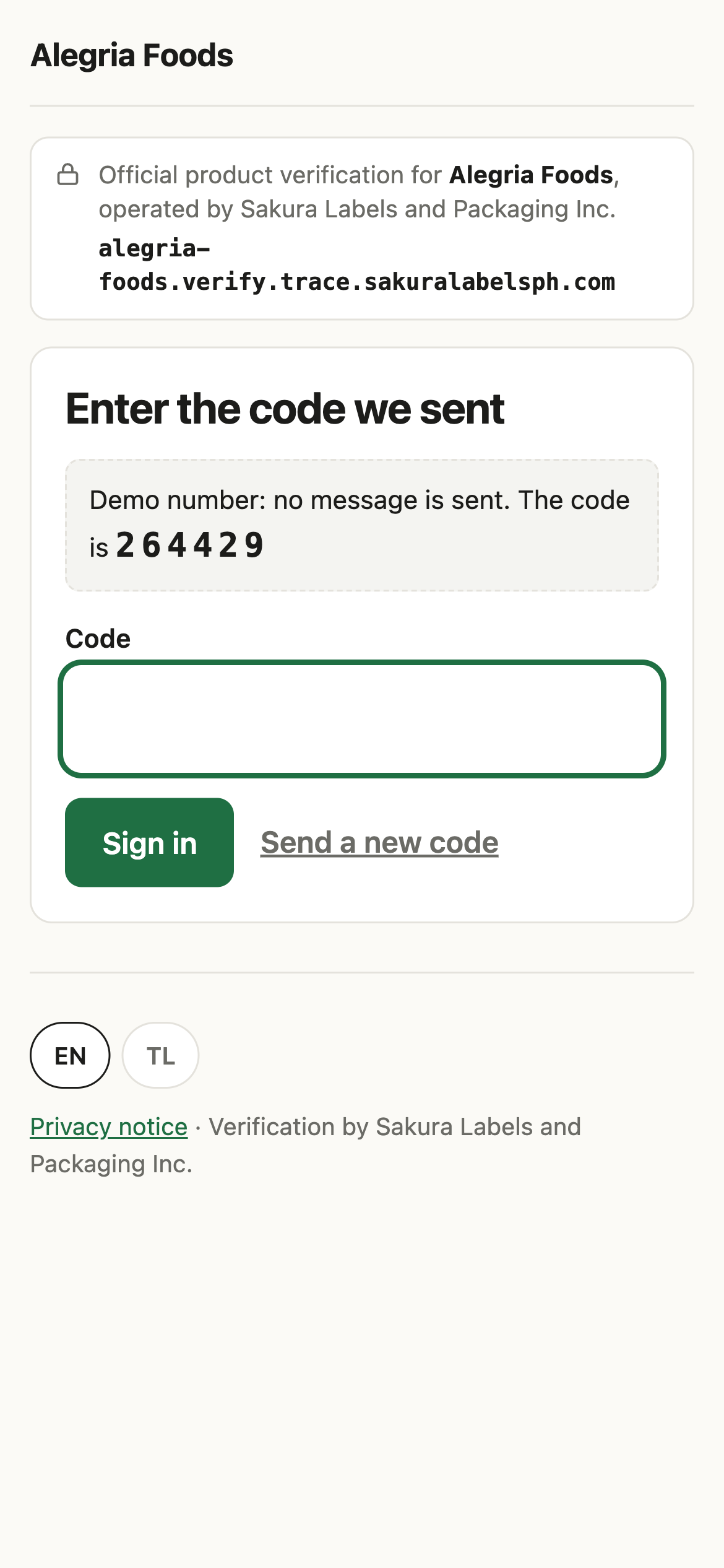 Type the six-digit code sent by text