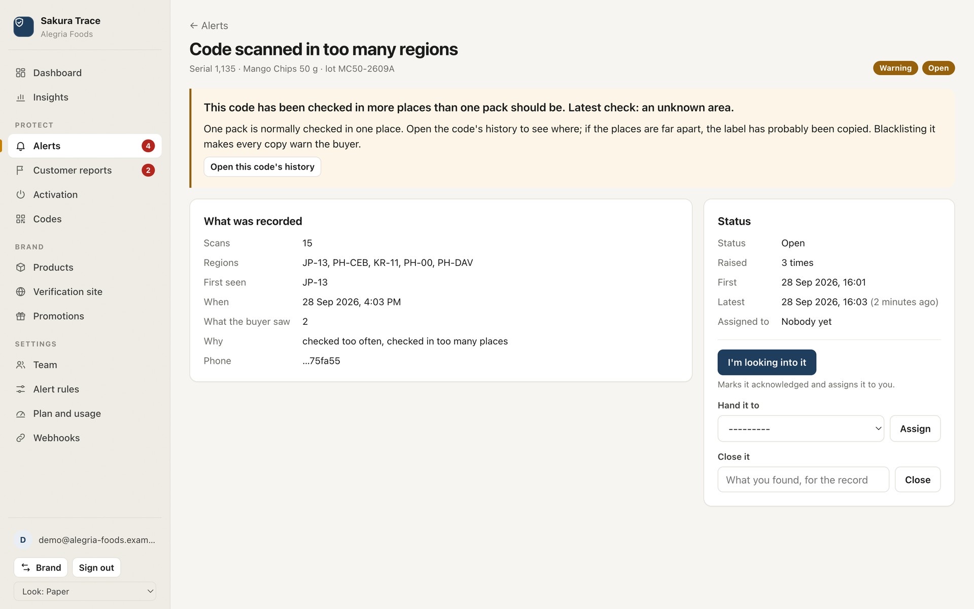 Alert: one code checked in too many regions
