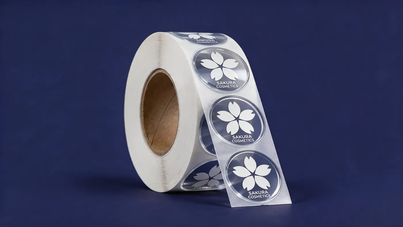 A roll of clear pp label stock.