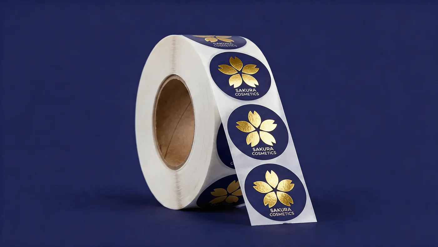 A roll of gold label stock.