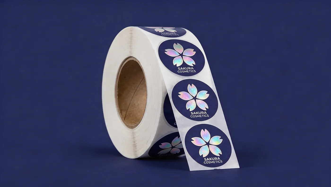 A roll of holographic label stock.