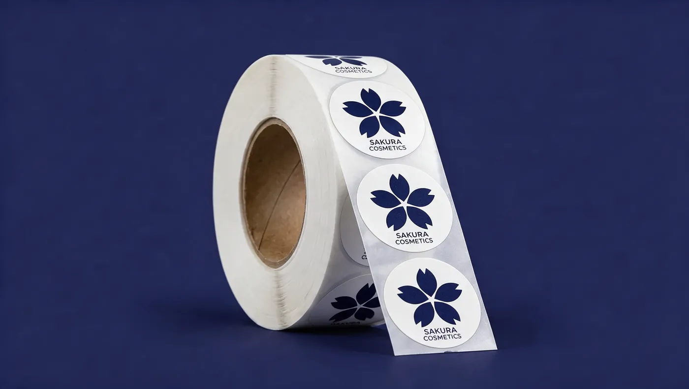 A roll of satin semi-gloss label stock.
