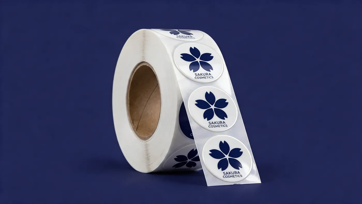 A roll of white pp label stock.