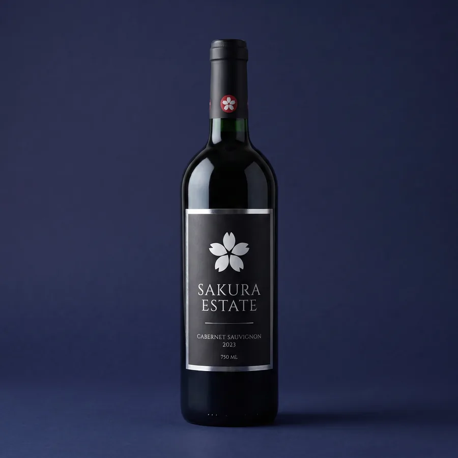 Wine bottle — Sticker label · tall format, mirror silver